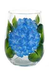 Blue Hydrangeas Stemless Wine Glass