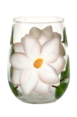 White Magnolias Stemless Wine Glass