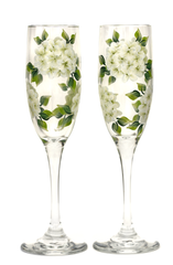 White Hydrangeas Champagne Flutes