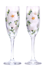 White Beach Roses Champagne Flutes (Set of 2)