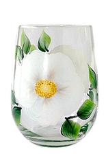White Beach Roses Stemless Wine Glass