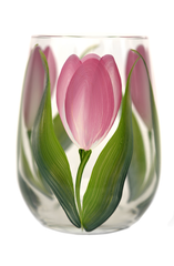 Pink Tulips Stemless Wine Glass