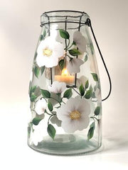 White Beach Roses Tall Lantern